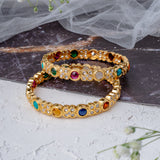 Saadgi Gold Plated Multicolored Womens Kundan, Polki Pair of Bangles