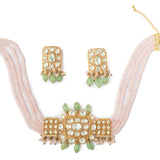 Antara Pink & Green Kundan Choker Necklace Set with Pair of Earrings