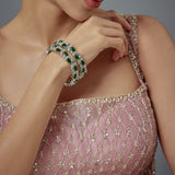 Zia Silver Plated Green Zircon Womens Pair of Bangles