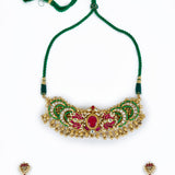 Morpankh Gold Plated Multicolored Womens Kundan, Polki Choker Necklace Set with Pair of Earrings (Freesize)