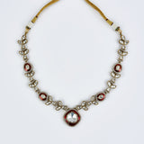 Burgundy Gold Plated Red Womens Kundan, Polki Short Necklace Set with Pair of Earrings (Freesize)