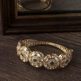Gold Plated Green Colored Kundan, Polki Womens Kada