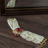Gold Plated Red Colored Kundan, Polki Womens Bracelet