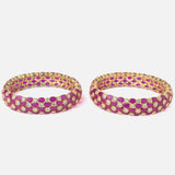 Gold Plated Pink Colored Synthetic Stone Womens Pair of Bangles