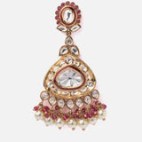 Saadgi Gold Plated Red Womens Pair of Chandbali Earrings