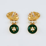 Burgundy Gold Plated Green Womens Kundan, Polki Pair of Dangler Earrings (Freesize)