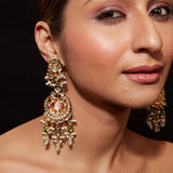 Inaayat Gold Plated Green Womens Kundan, Polki Pair of Earrings