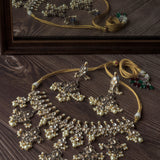 Rodium PlatedGold Womens Short Necklace Set with Pair of Earrings