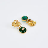 Burgundy Gold Plated Green Womens Kundan, Polki Pair of Dangler Earrings (Freesize)