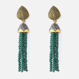 Gold Plated Green Womens Beaded Tassel Pair of Earrings