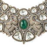 Florence Gold Plated White Womens Kundan, Polki Short Necklace Set with Pair of Earrings (Freesize)
