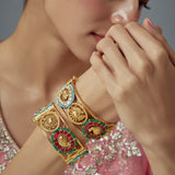 Antara Gold Plated Multicolored Kundan, Polki Womens Pair of bangles
