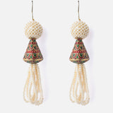 Gold Plated White Womens Beaded Tassel Pair of Earrings
