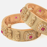 Gold Plated Red Colored Temple Womens Pair of Bangles