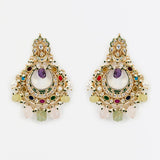 Saadgi Gold Plated Multicolored Kundan, Polki Womens Pair of Danglers Earrings (Freesize)