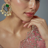 Saadgi Gold Plated Green Kundan, Polki Womens Pair of Drop Earrings (Freesize)