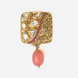 Gold Plated Pink Womens Pair of Drop Earrings