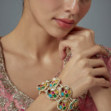 Saadgi Gold Plated Multicolored Kundan, Polki Womens Pair of Bangles - One Size