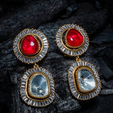 Florance Gold Plated Red Womens Kundan, Polki Pair of Dangler Earrings (Freesize)
