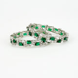 Zia Silver Plated Green Zircon Womens Pair of Bangles