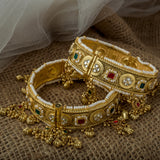 Gold Plated Multicolored Womens Polki Pair of Bangles