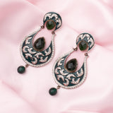Florence Silver Plated Green Womens Pair of Dangle Earrings