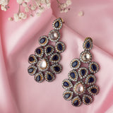 Gold Plated Blue Womens Pair of Chandbali Earrings