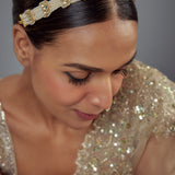 Saadgi Gold Plated White Kundan, Polki Womens Maathapatti (Freesize)