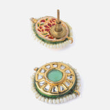 Gold Plated Green Womens Kundan & Polki Stud Pair of Earrings