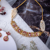 Morpankh Gold Plated Pink Womens Beaded Choker Necklace Set with Pair of Earrings (Freesize)