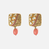 Gold Plated Pink Womens Pair of Drop Earrings