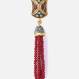 Gold Plated Red Womens Beaded Tassel Pair of Earrings