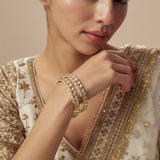 Saadgi Gold Plated White Womens Kundan, Polki Pair of Bangles