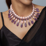 Florence Pink & Purple Womens Beaded Short Necklace Set (Freesize)