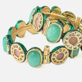 Gold Plated Green Colored Kundan, Polki Womens Pair of Bangles