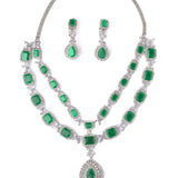 Silver Plated Green Womens Short Necklace Set with Pair of Earrings
