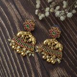 Gold Plated Red Womens Kundan & Polki Dangler Pair of Earrings