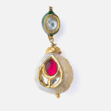 Gold Plated Red Womens Kundan & Polki Drop Pair of Earrings