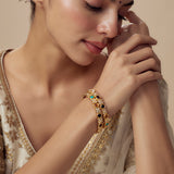 Saadgi Gold Plated Multicolored Womens Kundan, Polki Pair of Bangles