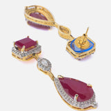 Gold Plated Red Womens Zircon Drop Pair of Earrings
