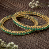 Zia 2.0 Gold Plated Green Womens Zircon a Pair of Bangles