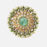 Gold Plated Green Womens Kundan & Polki Ring