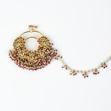 Saadgi Gold Plated Pink Kundan, Polki Womens Nath with Chain (Freesize)