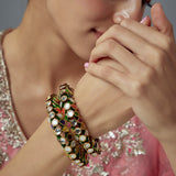 Saadgi Gold Plated Multicolored Kundan Womens Pair of Bangle