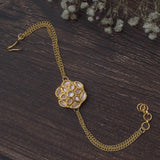 Gold Plated Pink Womens Kundan & Polki Bracelet