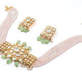 Antara Pink & Green Kundan Choker Necklace Set with Pair of Earrings