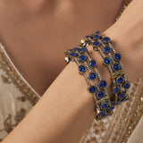 Burgundy Silver Plated Blue Womens Beaded Pair of Bangles