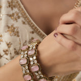 Florence Gold Plated Pink Womens Zircon Pair of Bangles