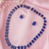 Silver Plated Blue Womens Short Necklace Set with Pair of Earrings