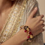 Florence Gold Plated Red Womens Kundan, Polki Kadas (Freesize)